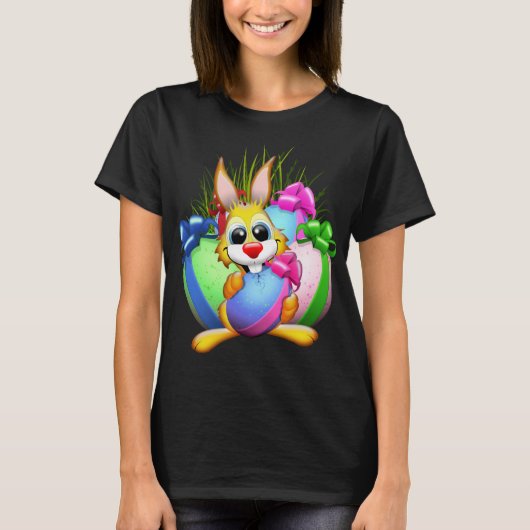 T-shirt Funny Bunny biting an Easter Egg (Devant)