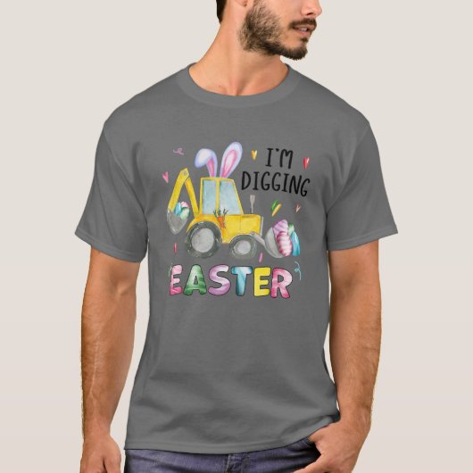 T-shirt Funny Bunny Excavator Easter Egg Kid Boys Easter (Devant)