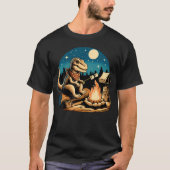T-shirt Funny Campfire Dinosaur Roasting Marshmallows Camp (Devant)
