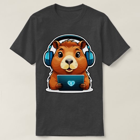 T-shirt Funny Capybara avec ordinateur (Design devant)