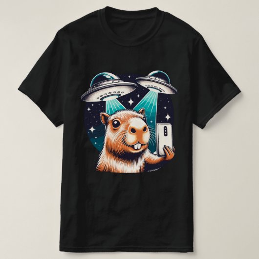 T-shirt Funny Capybara, Capybara Selfie avec OVNI (Design devant)