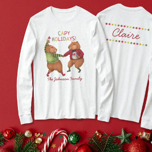 T-shirt Funny Capybara Conception de Noël avec nom personn
