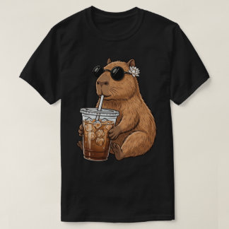 T-shirt Funny Capybara Drinking Iced Coffee Cute Chill 