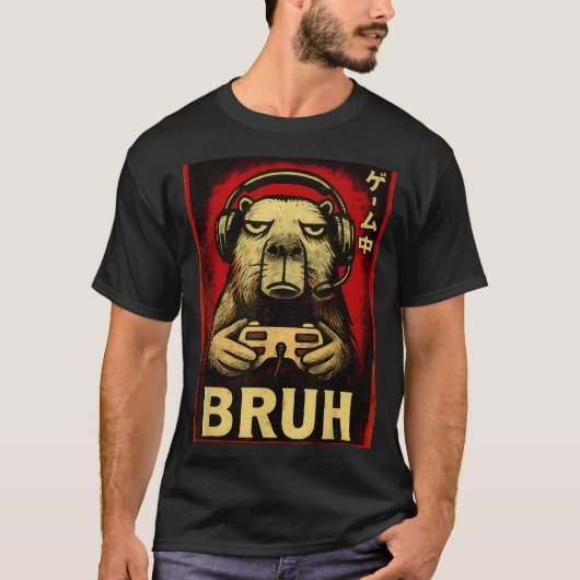 T-shirt Funny Capybara Gamer Bruh Graphic Tee Men Boys Tee (Devant)