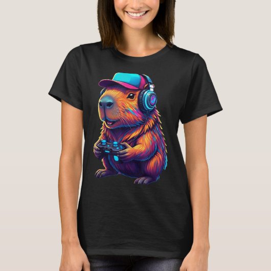 T-shirt Funny Capybara Gamer Gaming Video Games Capybara (Devant)