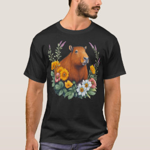T-shirt Funny Capybara mignonne Aquarelle Fleur Capybara G