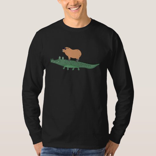 T-shirt Funny Capybara Riding On A Crocodile (Devant)