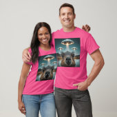 T-shirt Funny Capybara Selfie Avec Ufos Bizarre (Unisexe)