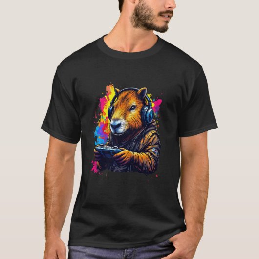 T-shirt Funny Capybara Tee Gamepad Casques Jeux Vidéo (Devant)