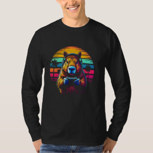 T-shirt Funny Capybara Tee Gamepad Casques Jeux Vidéo