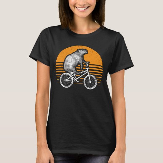 T-shirt Funny Capybara vélo d'équitation Retro Capibara vé (Devant)