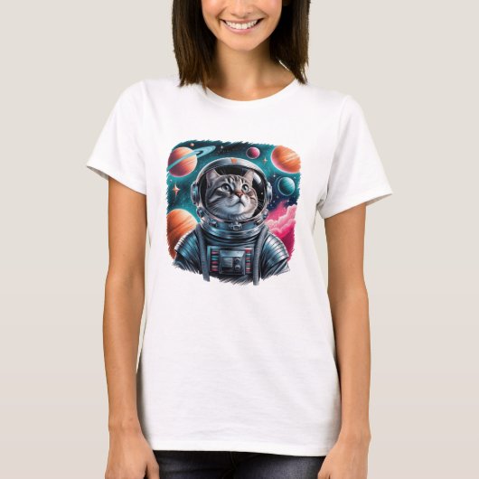 T-shirt Funny Cat Astronaut In Space (Devant)