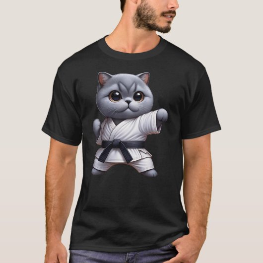 T-shirt Funny Cat British Shorthair Wearing Karate Gi Blac (Devant)