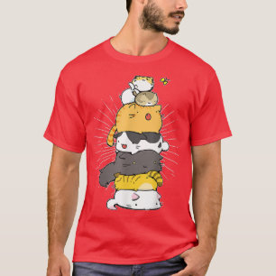 T-shirt Funny Cat Cute Kitty Pile Cats Anime Kawaii Neko J