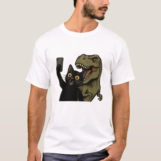 T-shirt Funny Cat Dinosaur Selfie, Cool Dinosaur Lover (Devant)