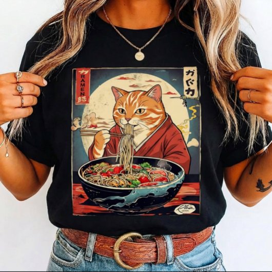 T-shirt Funny cat Eating Ramen Japanese for cat lovers