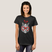 T-shirt Funny Cat Heart Glasses Valentine's Day (Devant entier)