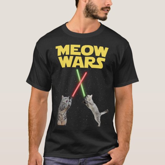 T-shirt Funny Cat Meow Wars (Devant)