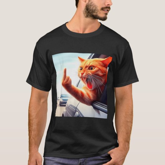 T-shirt Funny Cat Middle Finger Hilarious Cat In The Car C (Devant)