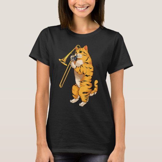 T-shirt Funny Cat Playing Trombone (Devant)