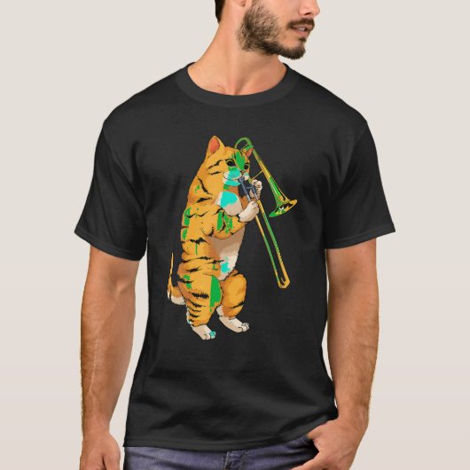 T-shirt Funny Cat Playing Trombone (Devant)