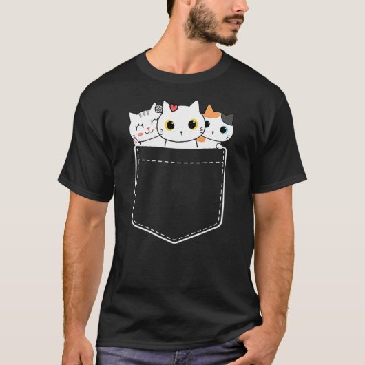 T-shirt Funny Cat Pocket Cute Kawaii Kitty Love Cat in Poc (Devant)