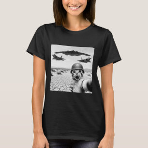 T-shirt Funny Cat Selfie avec des avions de chasse américa