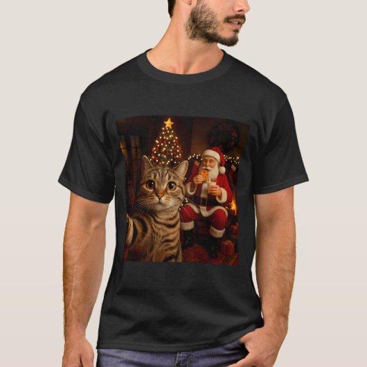 T-shirt Funny Cat Selfie Santa Claus Eating Cookies Christ (Devant)