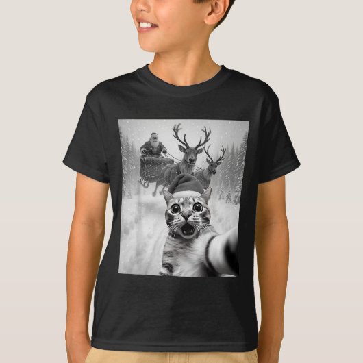 T-shirt Funny Cat Selfie Santa Merry Christmas Xmas Pajama (Devant)