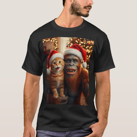 T-shirt Funny Cat Selfie With Bigfoot Christmas Sasquatch  (Devant)