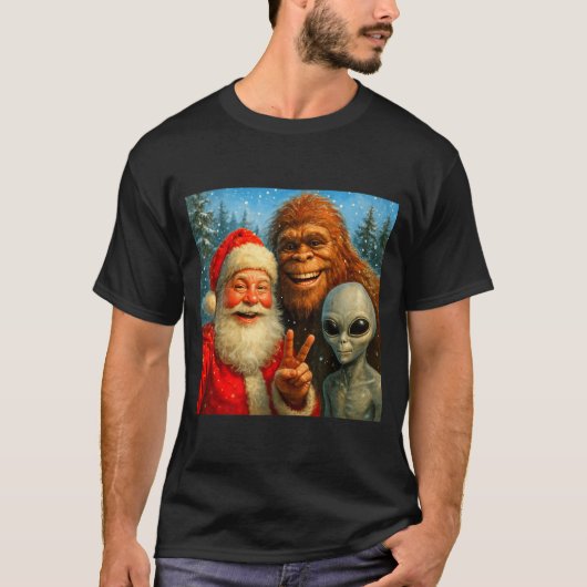 T-shirt Funny Cat Selfie With Santa Claus & Bigfoot Me (Devant)