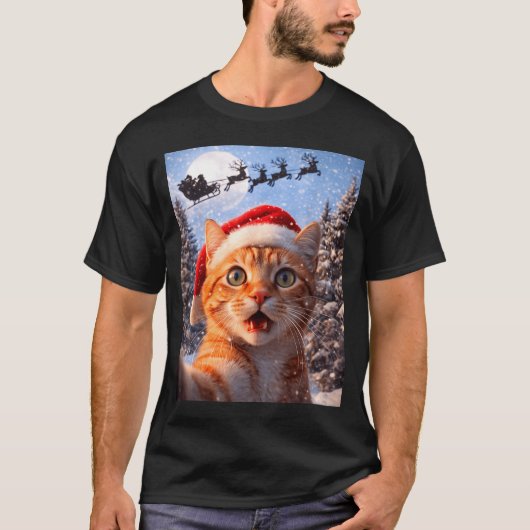 T-shirt Funny Cat Selfie With Santa Claus Christmas Men Wo (Devant)
