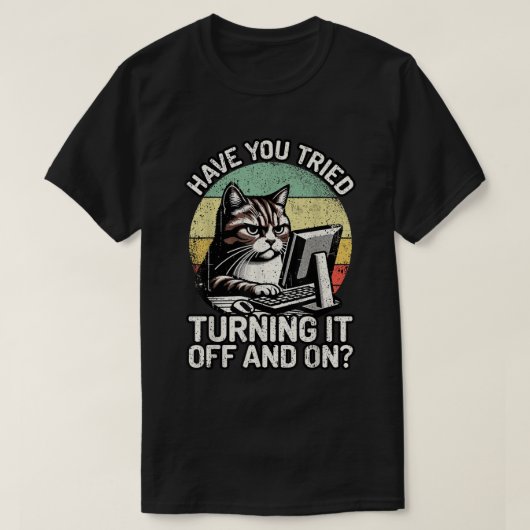 T-shirt Funny Cat Tech Support Retro Computer Meme (Design devant)