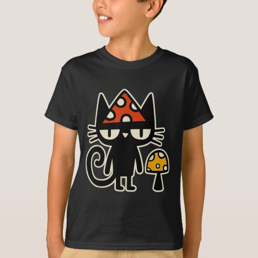 T-shirt Funny Cat With Mushroom Hat Black Cat With Toadsto (Devant)