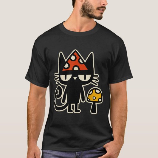 T-shirt Funny Cat With Mushroom Hat Black Cat With Toadsto (Devant)