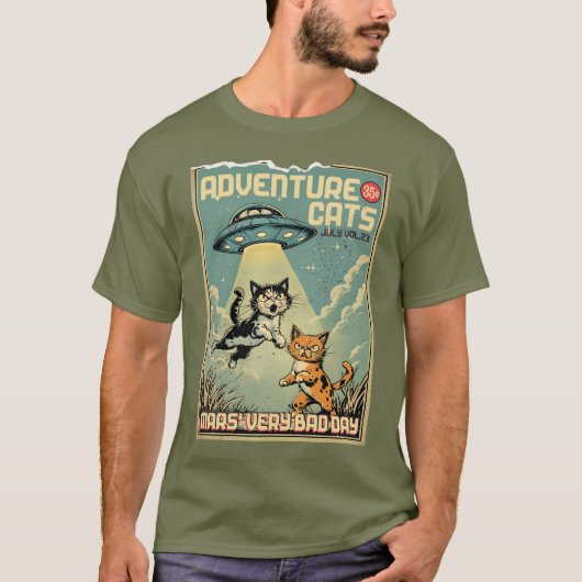 T-shirt Funny cats comic book alien abduction sci-fi (Devant)