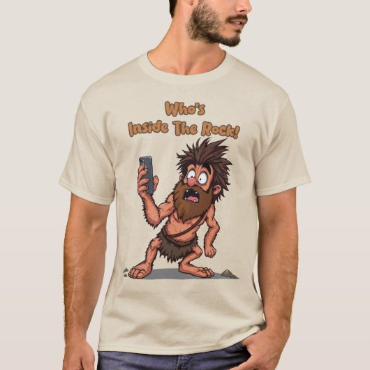 T-shirt Funny Caveman - L'âge de pierre rencontre la techn (Devant)