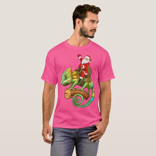 T-shirt Funny Chameleon Lover Père Noël équitation Chamele (Devant entier)