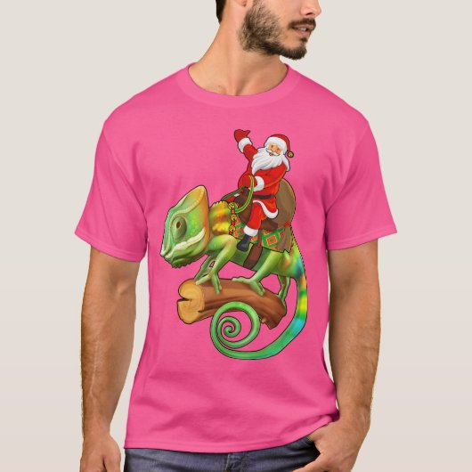 T-shirt Funny Chameleon Lover Père Noël équitation Chamele (Devant)