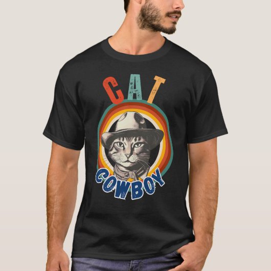 T-shirt Funny Chat Cowboy Retro (Devant)