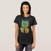 T-shirt Funny Chat Manger Tacos et Pizza dans l'espace ext (Devant entier)