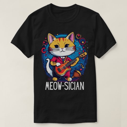 T-shirt Funny Chat musicien Meowsician guitare musicale (Design devant)