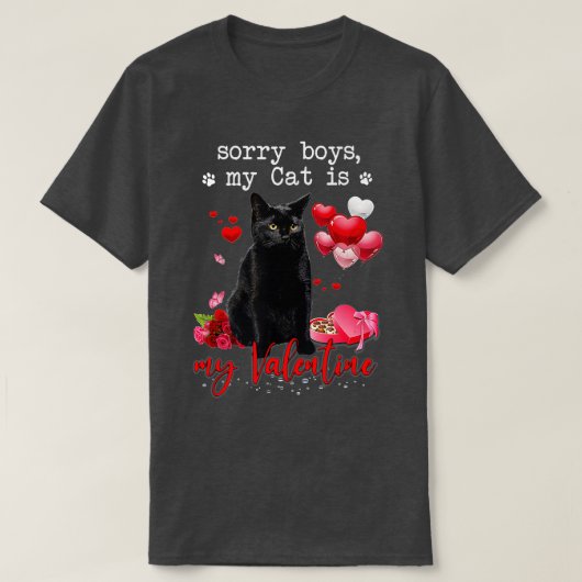 T-shirt Funny Chat Noir Désolé Garçon Mon Chat Est Mon Val (Design devant)