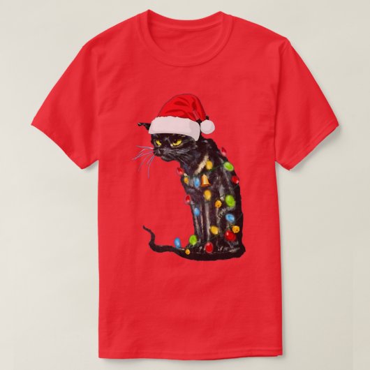 T-shirt Funny Chat Noir Noël Drôle Chat Noël Ligh (Design devant)