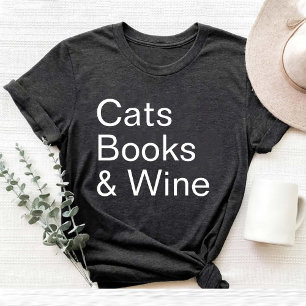 T-shirt Funny Chats Livres et Wine Lover maman noir