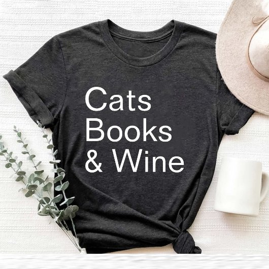 T-shirt Funny Chats Livres et Wine Lover maman noir