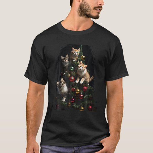 T-shirt Funny Chats Noël Arbre X mas (Devant)