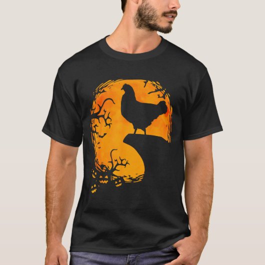 T-shirt Funny Chicken Halloween Moon Silhouette Soky Chick (Devant)
