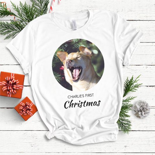 T-shirt Funny Chien First Christmas Photo personnalisée Ch