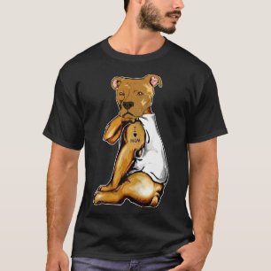 T-shirt Funny Chien Pitbull I Love Maman Tattoo Mère Fête